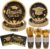 Goodluck Black & Gold 2026 Congrats Grad Disposable Tableware Sets, 350 PCS Graduation Party Supplies Include 9″ & 7″ Disposable Graduation Paper Plates, 9oz Cups, Napkins & Cutlery for 50 Guests