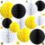 Capesaro 12pcs Black Yellow White Hanging Honeycomb Balls Decorations,Hanging Tissue Paper Pom poms Flower for Bee Summer Party Decoration(6″ 8″ 10″ Yellow Black Set)