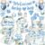 cocomigo 213PCS Blue Baby Boy Shower Decorations Tableware Set, 25 Serves Disposable Plates and Napkins Set, with Cake Topper, Centerpieces, Banner, Tablecloth, for Baby Boy Baby Shower Decorations