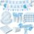 195 Pcs Blue Baby Boy Shower Decorations, Plates, Napkins, Cups, Cutlery, Banner, Balloons, Tablecloth, Mom-to-Be Sash & Dad-to-Be Badge for Boy Baby Shower Decorations, Serves 25