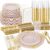 Nervure 350PCS Pink Plastic Plates – Pink Plastic Dinnerware Sets for 50 Guests – 100 Disposable Plates, 150 Gold Silverware, 50 Cups, 50 Napkins Perfect for Wedding & Party