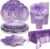 Purple Glitter Plates and Napkins Party Supplies Set, Scalloped Disposable Plates Cups Napkins Forks Tablecloth for Princess Birthday Baby Shower Bridal Shower Wedding Decorations, Serves 24 Guests
