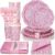 Light Pink Iridescent Plates and Napkins Set, Disposable Holographic Plates Cups Napkins Forks Tablecloth Party Supplies for Birthday Baby Shower Bridal Shower Party Decorations, Serves 24 Guests